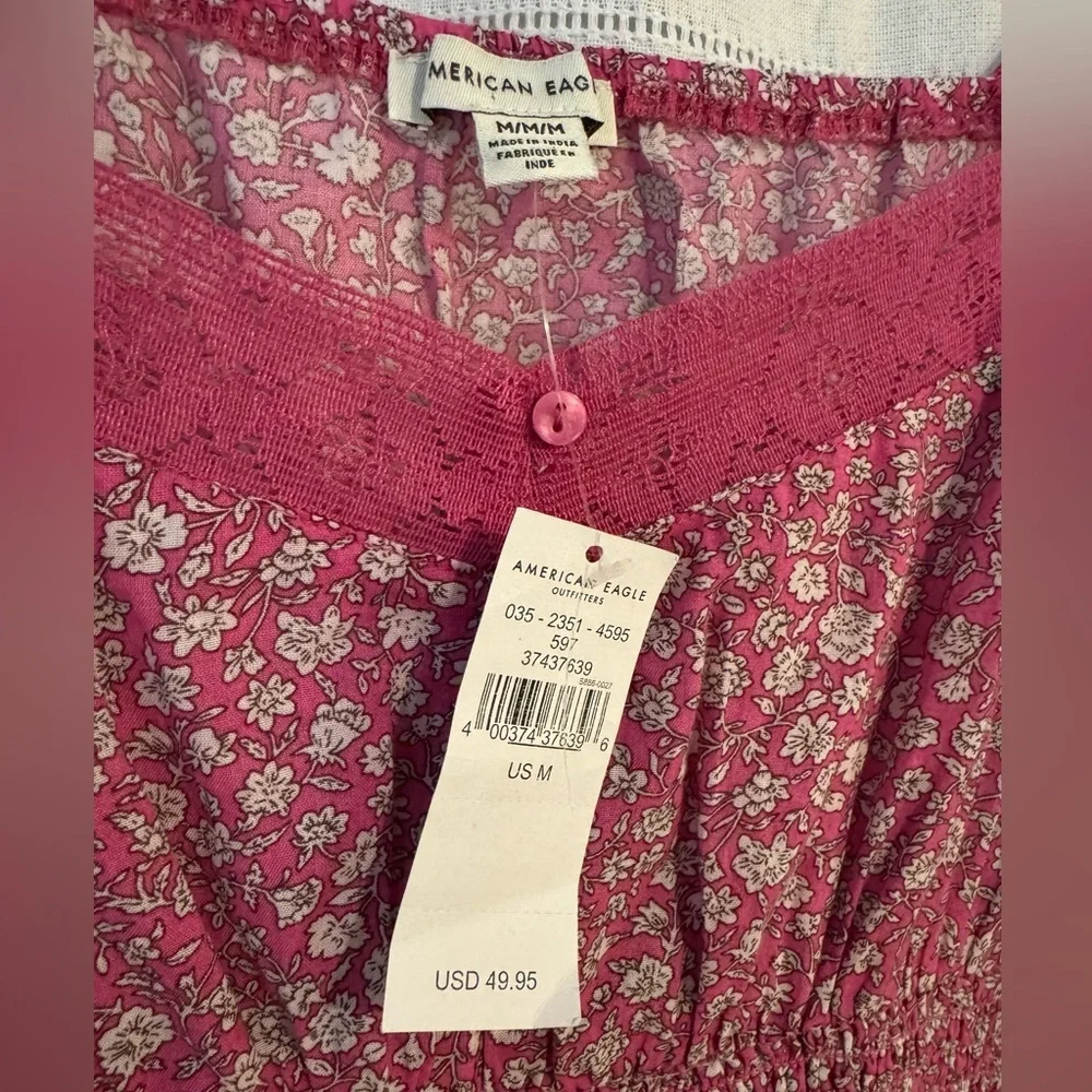 American Eagle Outfitters Pink Floral Blouse with Lace & Button Detail - Picture 4 of 7